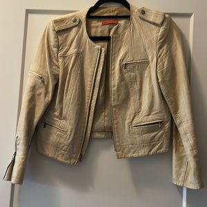 Alice + olivia light tan colored leather jacket